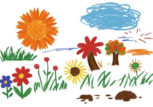 Child's Drawing of Colorful Garden Illustration