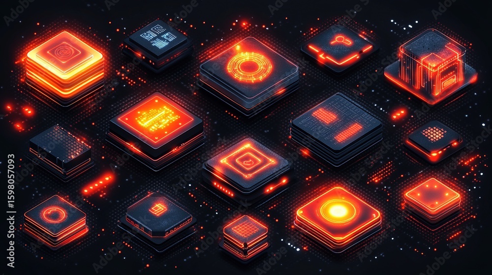 Wall mural minimalist ai chip icon set, using smooth geometric lines and gradient colors, designed in a modern 