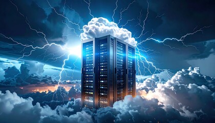 Data Servers in Cloud with Lightning Storm Concept