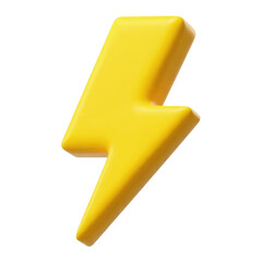 Bright yellow 3D lightning bolt icon isolated on solid black background with sharp clean edges