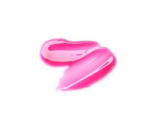 Bright pink lip gloss isolated on white, above view