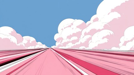 Pink road stretching into a sky filled with clouds