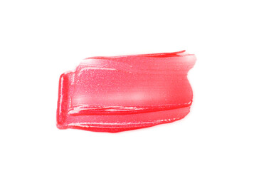Bright red lip gloss isolated on white, top view