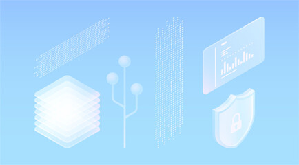 Interactive data visualization charts, lines of source code and cybersecurity icons. Vector secure software development, encrypted dataset analysis and real time monitoring. Programming workflows