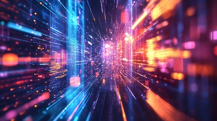 Fototapeta premium Navigating Digital Space with Vibrant Glowing Data Streams for Futuristic Tech