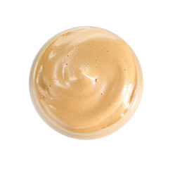 Delicious dalgona coffee in glass isolated on white, top view