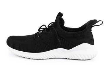 One stylish black sneaker on white background
