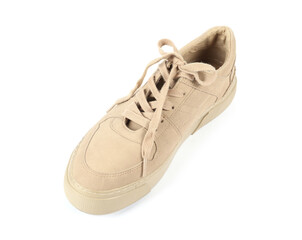 One stylish beige sneaker on white background