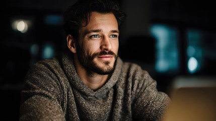 Obraz premium Focused man deeply engaged in study and learning