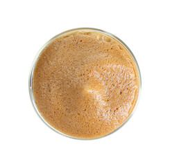 Delicious dalgona coffee in glass isolated on white, top view