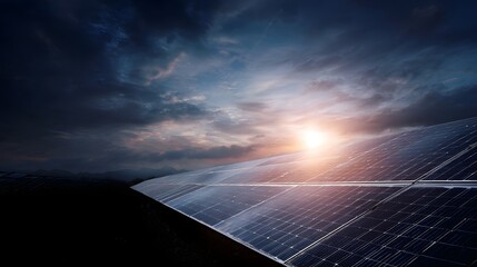 Solar panels connected to the electric grid during sunset