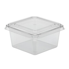 Empty Clear Square Plastic Food Container Isolated on Transparent Background