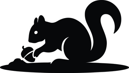 Silhouette squirrel holding acorn foraging on ground illustration Vector Illustrator