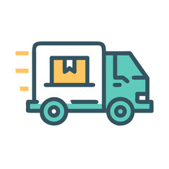 Flat Line Icon of Delivery Truck for Shipping and Logistics Services