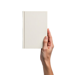Obraz premium hand holding a closed school textbook with a blank cover, isolated on a transparent png