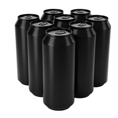 Eight Blank Black Cans 3D Illustration Isolated