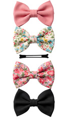 Four Fabric Hair Bows on Black Background