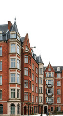 Fototapeta premium Historic Brick Residential Buildings With Grey Trim Isolated Photo