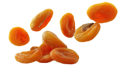Pile of High Quality Dried Apricots Floating in the Air on Transparent Background