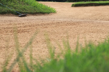 Green Grass Surrounding the Golf Sand Bunker
