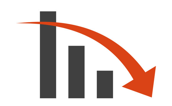 Business decline chart with downward red arrow and bar graph &ndash; loss and crisis concept illustration