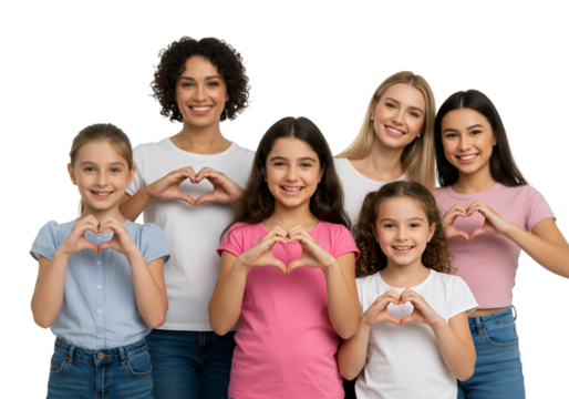 Group Of Diverse Females Making Heart Sign With Hands
