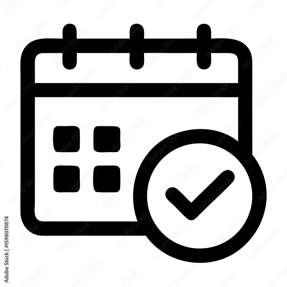 Poster a calendar icon with a check mark indicating a scheduled event or task is completed on the calendar 