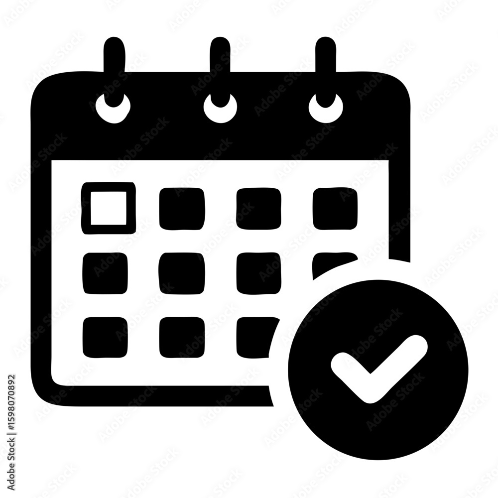 Poster vector illustration of a calendar icon with a check mark indicating a completed or scheduled event d