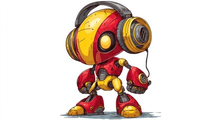 Cute robot with headphones