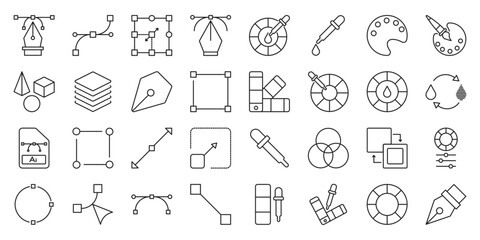 Colorful Outline Vector Collection set of web icons in line style. colorful outline vector, colorful line art, colorful stroke icon and outline icon with color. Vector illustration