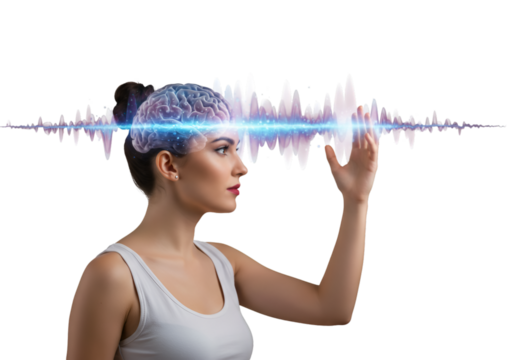 Illustration: Woman Interacts with Brainwave Visualization