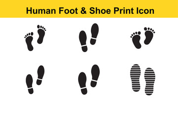 Footprints and Shoe Prints Icon Set Barefoot Shoe and Sneaker Impressions in Black Silhouette collection