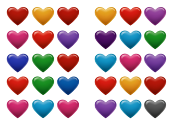 Illustration: Set of Colorful Glossy Hearts on Transparent Background