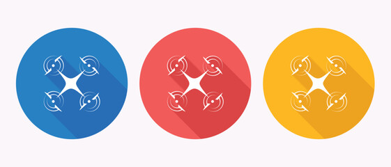 Colorful Drone Icons Set Modern Drone Technology Symbol Circles with Shadows Isolated on White