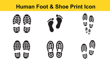 Collection of Footprint and Shoe Print Icons in Black and White Vector Illustration This image