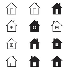 Fototapeta premium Illustration: Set of Simple Black House Icons on Transparent Background