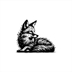 Stylized black and white fox illustration resting