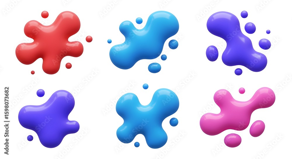 Aufkleber 3d fluid colorful blobs isolated on white, glossy and vibrant
