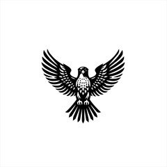 Fototapeta premium Stylized black falcon with spread wings on a white background