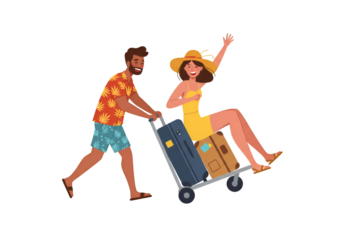 Illustration of a Couple Traveling With Luggage