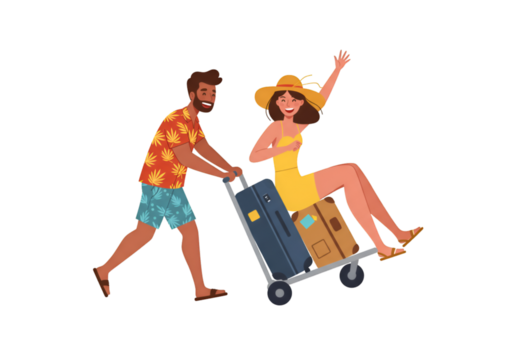 Illustration of a Couple Traveling With Luggage