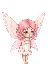 Illustration of a Sad Pink Fairy with Transparent Background