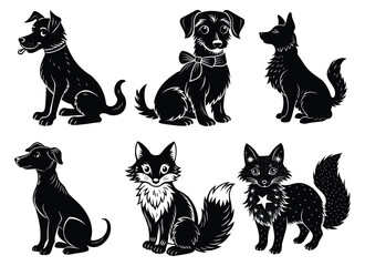 A set of black cat silhouette vector illustrations, perfect for Halloween designs or animal icon collections