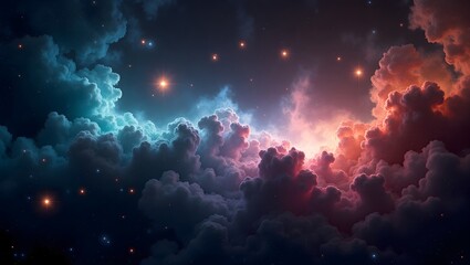 Dreamlike cosmic cloudscape: vibrant nebula, ethereal glow, celestial stars.