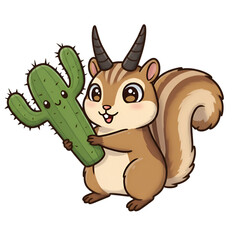 Fototapeta premium Illustration of Chipmunk Holding a Cactus