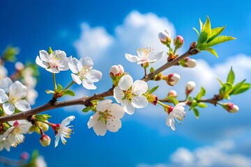 Obraz premium Beautiful Blooming Spring Flowers Against a Blue Sky