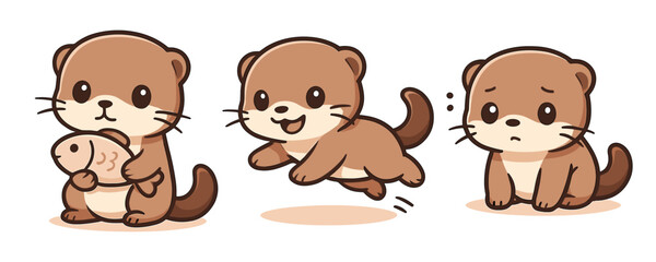 Cartoon weasel mascot group with emotions