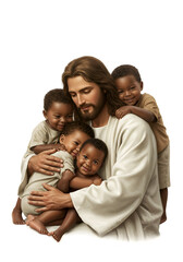 Fototapeta premium Illustration of Jesus Embracing Children