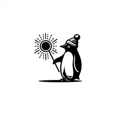 Cute penguin wearing a hat holding a sun on a stick