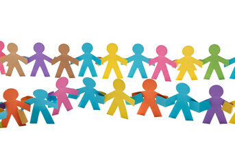 Illustration of Diverse Paper People Chain on Transparent Background